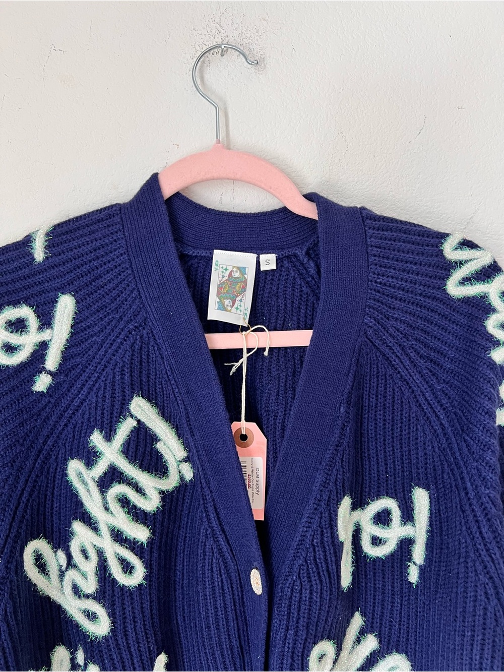 NWT Queen of Sparkles Go Win Fight Navy White Cardigan Small Cheer Game Day - Picture 3 of 7